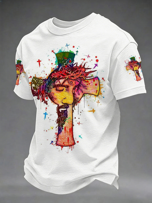 Men's Jesus Cross Print Casual Tee
