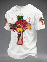 Men's Jesus Cross Print Casual Tee