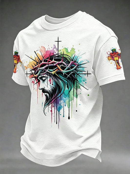 Men's Jesus Cross Print Casual Tee