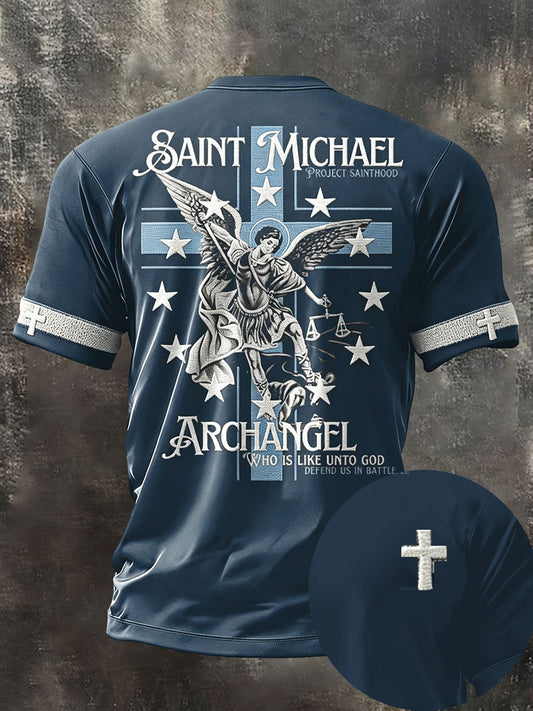 Men's Faith Saint Michael Defend Us In Battle Printed T-shirt