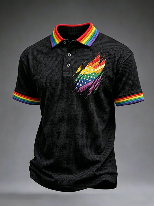 Men's Pride Month Rainbow Art waffle Short Sleeve Top