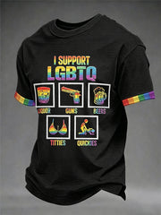 Men's Pride Month Funny I Support LGBTQ  Printed Short Sleeve T-shirt