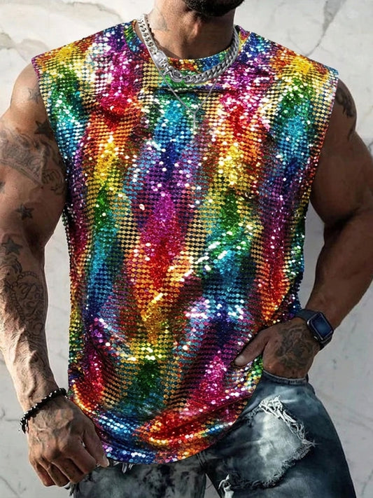 Men's LGBT Rainbow Month Rainbow Art Print Sleeveless Vests