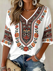 Women's Indigenous Floral Print Casual T-Shirt