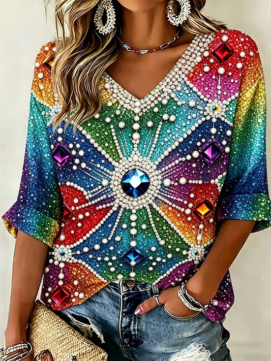 Women's Pride Month Printed Mid-length Sleeves V-Neck T-Shirt