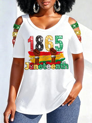 Women's Juneteenth 1865 Print Casual Hollow Sleeves Top