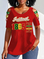 Women's Juneteenth 1865 Print Casual Hollow Sleeves Top