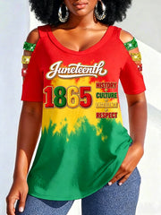 Women's Juneteenth 1865 Print Casual Hollow Sleeves Top