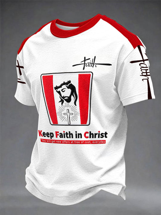 Men's "Keep Faith in Christ" Print Casual T-Shirt