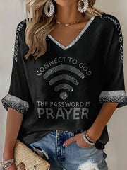 Women's "Connect To God,The Password IS Prayer" Print Casual Waffle T-shirt