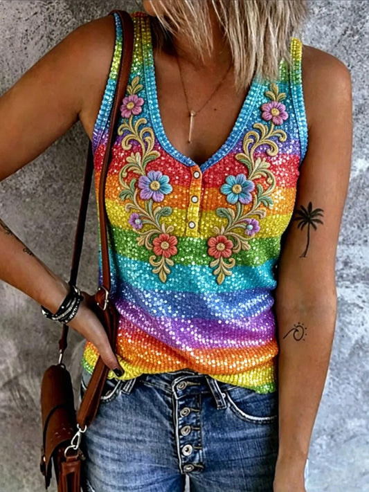 Women's Rainbow Print Casual Vest