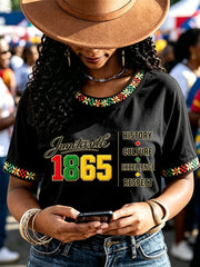 Women's Juneteenth History Culture Excellence Respect Print Casual Tee