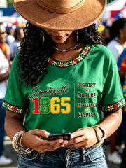 Women's Juneteenth History Culture Excellence Respect Print Casual Tee
