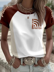 Women's "Connect To God,The Password IS Prayer" Print Casual round neck short sleeve T-shirt