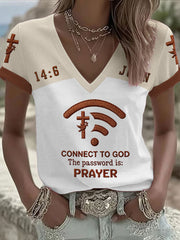 Women's "Connect To God,The Password IS Prayer" Print Casual short-sleeved T-shirt