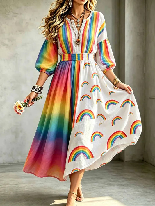 Women's Pride Month Rainbow Floral Art Print Dress