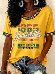 Women's Juneteenth History Culture Excellence Respect Print Casual Tee