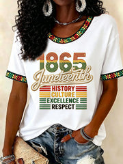 Women's Juneteenth History Culture Excellence Respect Print Casual Tee