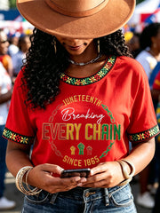 Women's Juneteenth Breaking Every Chain Since 1865 Print Casual Tee