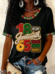 Women's Juneteenth History Culture Excellence Respect Print Casual Tee
