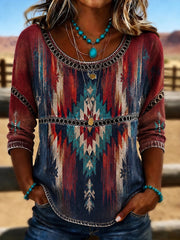 Women's Retro Western Aztec Print Casual Top
