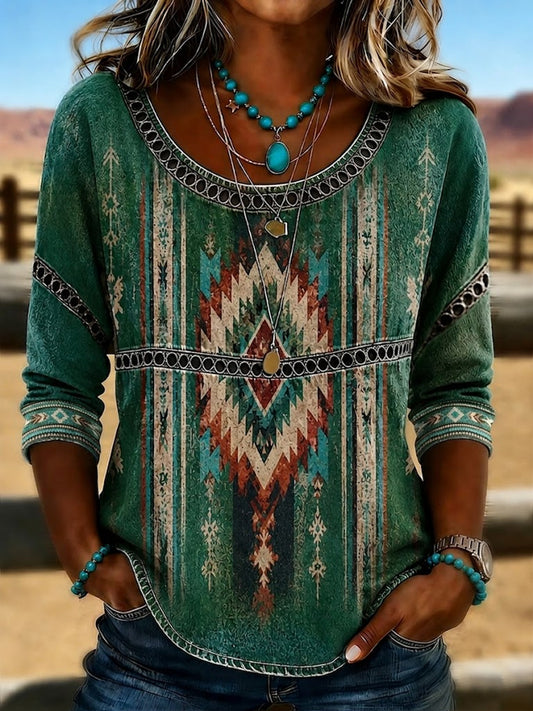 Women's Retro Western Aztec Print Casual Top