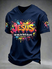 Men's Christian Jesus Cross Short Sleeve V-neck T-shirt