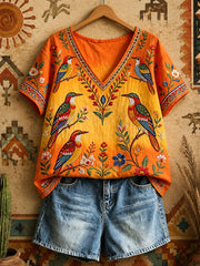 Women's Native  Art V-Neck Tops