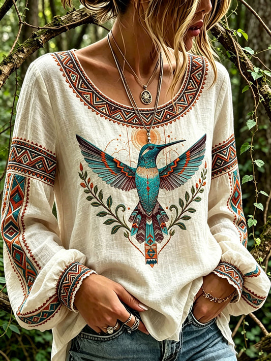 Women's Casual Shirt with North American Indigenous Bird Totem Design
