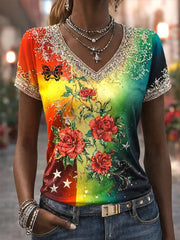 Women's Juneteenth Design Printed V-neck T-shirt