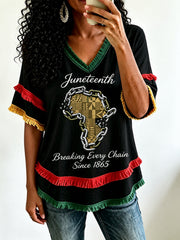 Women's Juneteenth Breaking Every Chain Since 1865 Print Casual Shirt