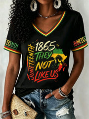 Women's Juneteenth They Not Like Us Since 1865 Print Casual V-Neck Tee