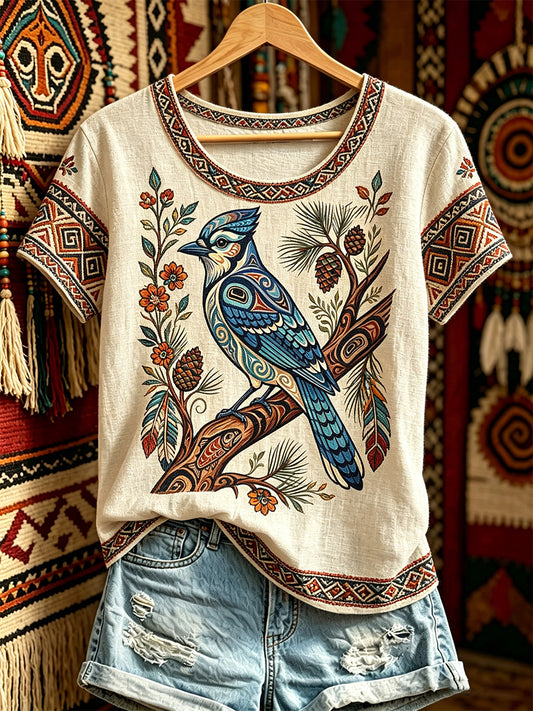 Women's Casual T-Shirt with North American Indigenous Bird Totem Design