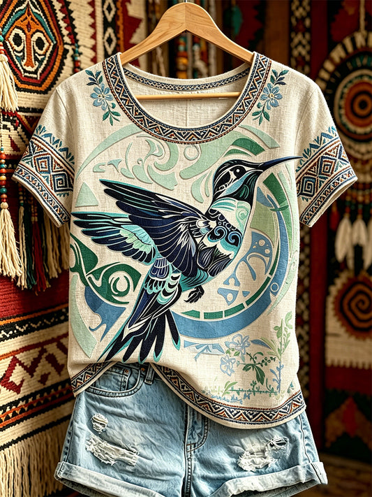 Women's Casual T-Shirt with North American Indigenous Bird Totem Design