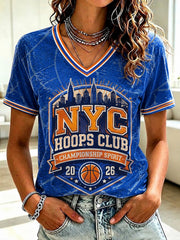 Women's New York Basketball Printed V-neck T-shirt