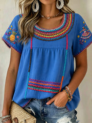 Women's Guelaguetza Mexico Art Printed Linen Tops