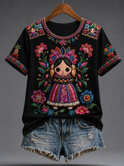Women's Mexico Guelaguetza Lele Doll Art Printed T-shirt