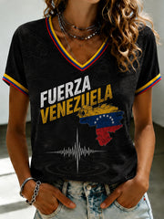 Women's FUERZA VENEZUELA Printed V-neck T-shirt