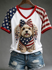 Women's V-neck off-shoulder short-sleeved T-shirt