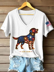 Women's Fireworks Dog Print Gift for Dog Lovers Casual V-Neck Tee