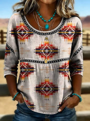 Women's Retro Western  Aztec Print Casual T-shirt