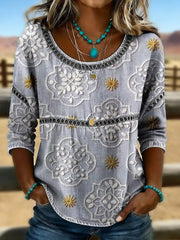 Women's Retro Western  Art Print Casual  T-shirt