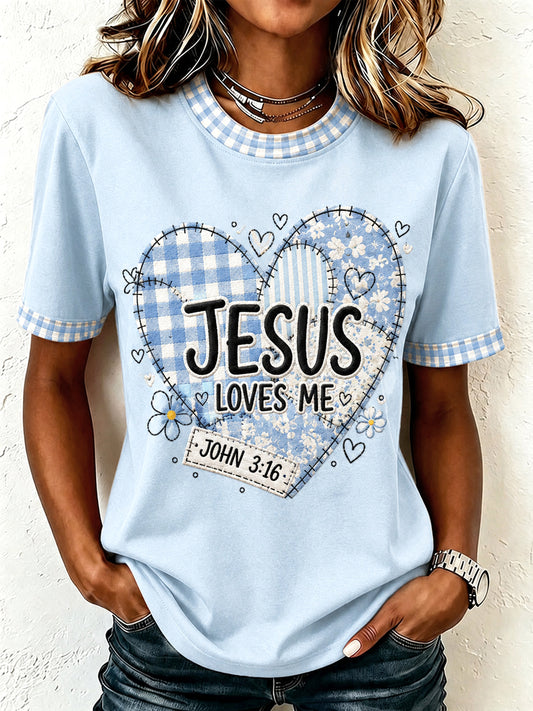 Women's Love Like Jesus Plaid Print Casual Tee