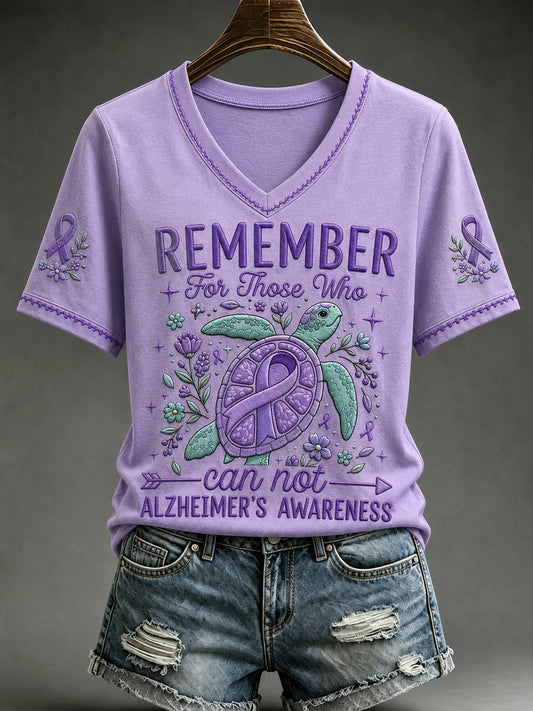 Women's Alzheimer's Awareness Dementia Support Purple Ribbon Turtle Print  Short Sleeve T-shirt