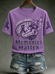 Women's Alzheimer's Awareness Dementia Support Purple Ribbon Print Short Sleeve T-shirt