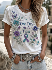 Women's One Day At A Time Flower Art Print short-sleeved T-shirt