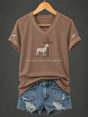 Women's Christian Off To Praise The Lord Print Casual  V-Neck Tee