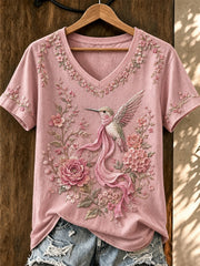 Women's Breast Cancer Awareness Printed V-neck T-shirt