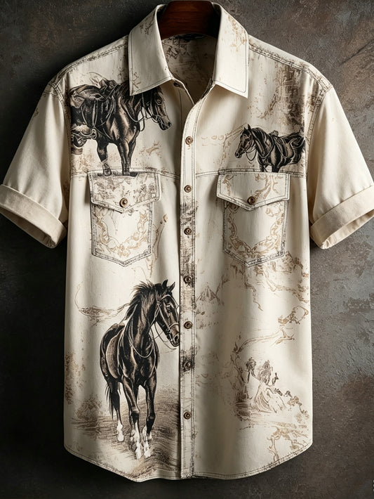 Men's western-style pattern printed casual shirt