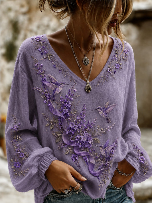 Women's Alzheimer's Awareness Printed Cotton-Linen Shirt